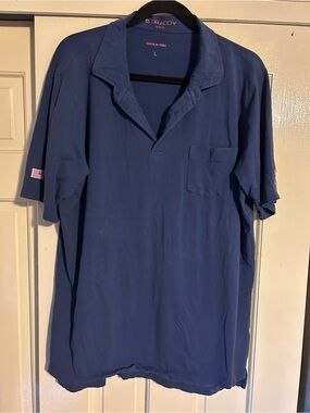 Men's Blue Short-Sleeve Polo with Chest Pocket - Large
